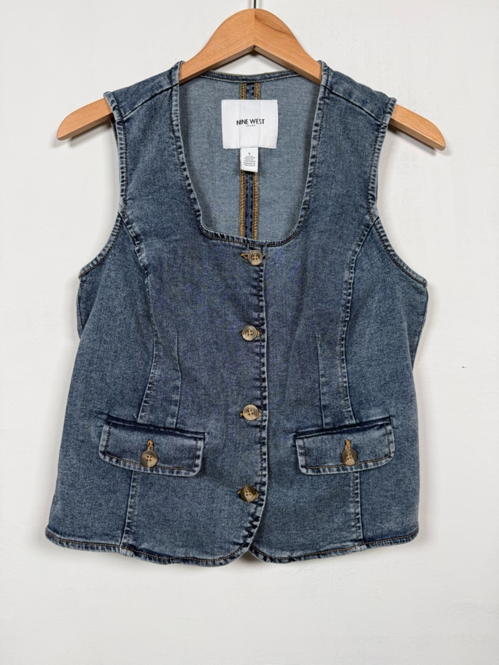 Nine West Stretch Denim Button Up Vest, Size S, Excellent Condition!